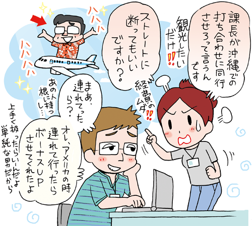 上司にストレートに言うか悩むSE(システムエンジニア) イラスト:上司にストレートに言うか悩むSE(システムエンジニア)- Copyright (C) viva-se.net システムエンジニアの仕事
