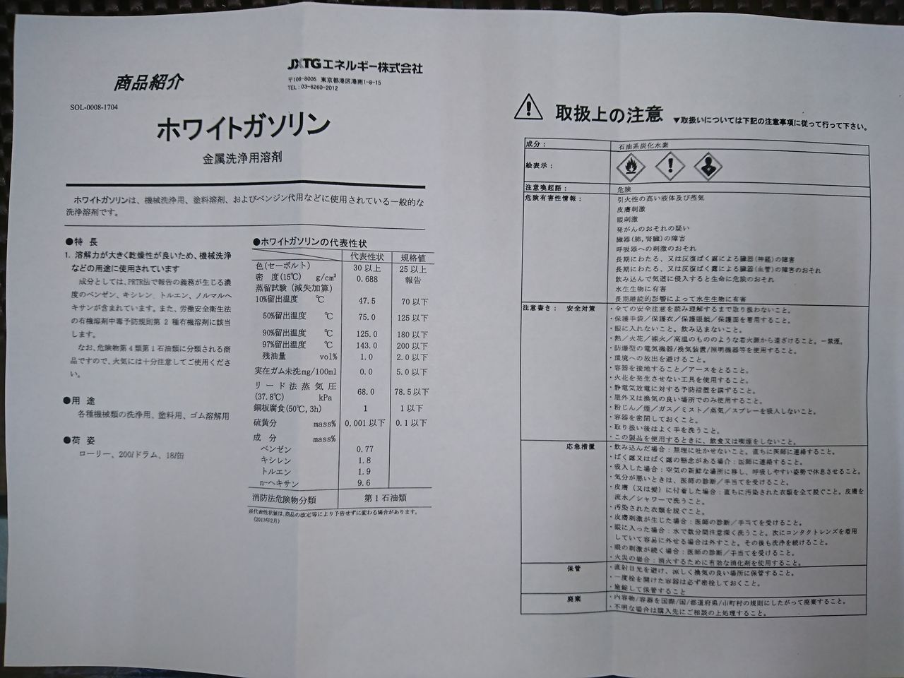 JXTGエネルギー 『ホワイトガソリン』を使った感想 : えんぢさんの趣味 JXTGエネルギー 『ホワイトガソリン』を使った感想 : えんぢさんの趣味