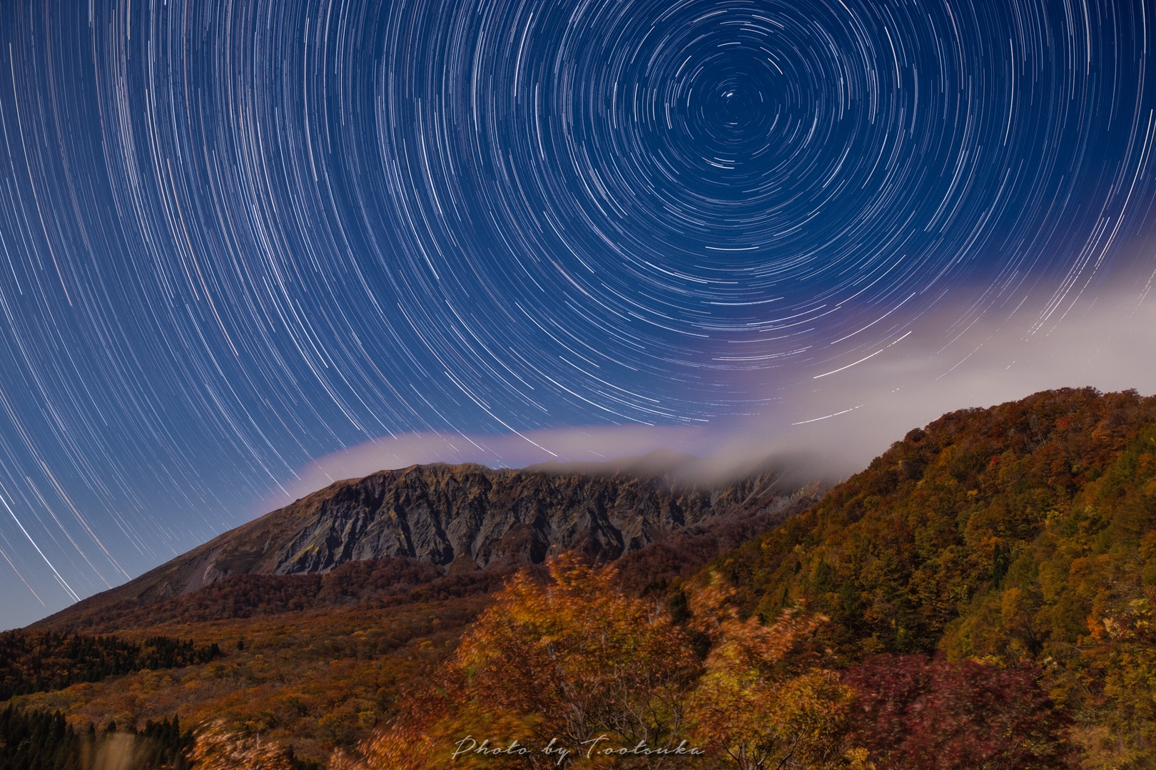 鍵掛峠の大山と紅葉と星グルグル 天体写真撮影日記