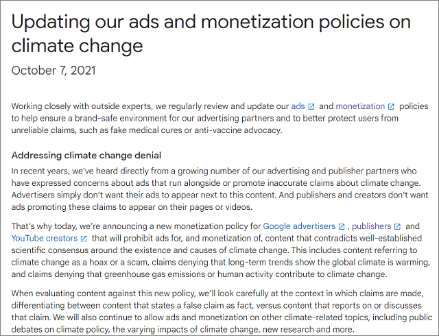 Googleとyoutubeが 気候変動否定 広告と収益化を禁止 ぼっちゃんのブログ