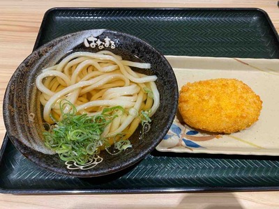 はなまるうどん新宿西口店冷かけ北海道男爵のコロッケFullSizeRender