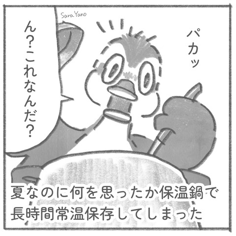 夏なのに何を思ったか保温鍋で 長時間常温保存してしまった。「ん?これなんだ?」