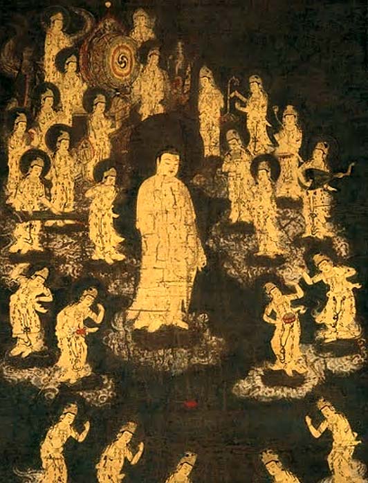 二十五菩薩来迎図　印刷　恵心僧都源信　高野山　仏画　仏教美術　余白に小破れ 二十五菩薩来迎図 印刷 恵心僧都源信 高野山 仏画 仏教美術 余白に