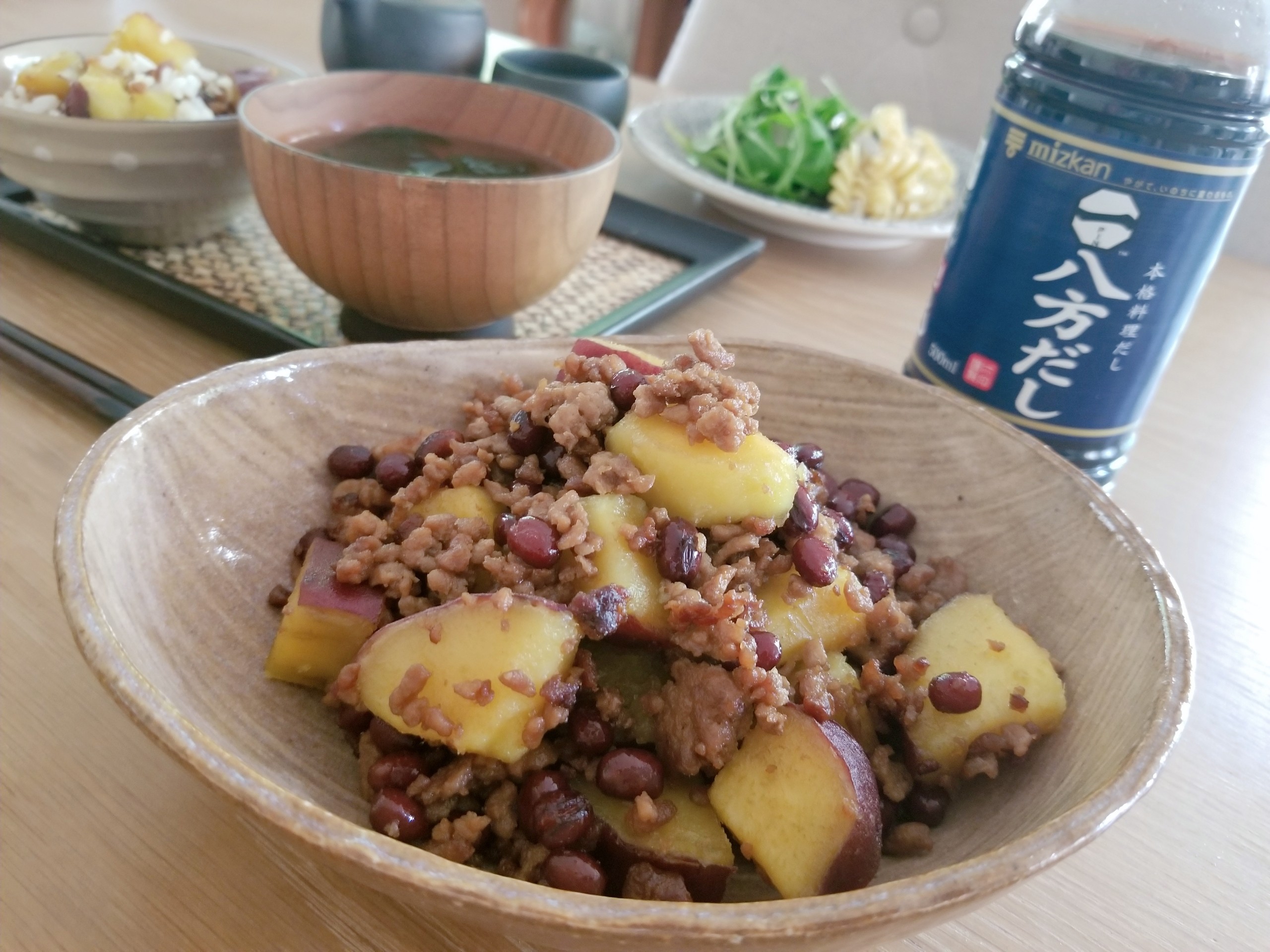 小豆とさつま芋と挽き肉の簡単そぼろ煮 Hanari Kitchen
