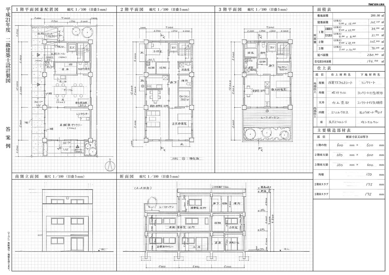 平成27年 二級建築士設計製図試験 課題発表 ３階に住宅のある貸店舗 ｔａｃ建築士講師室ブログ
