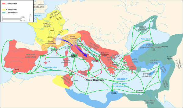 Roman sea transportation route and naval blockade by Pompeius