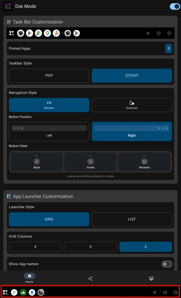 Android始めました : [アプリ] DSK modeでWindows風のタスクバーを使う