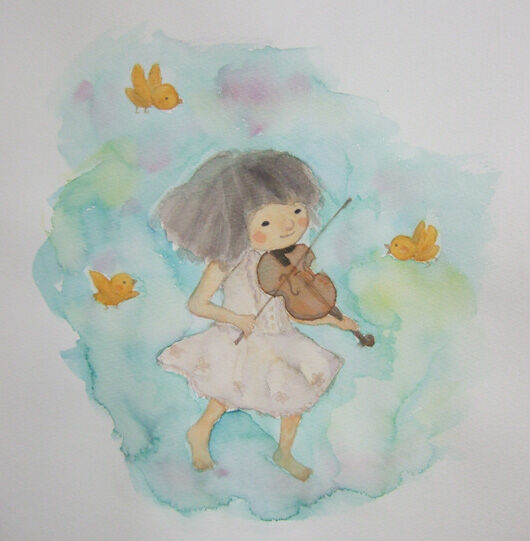 バイオリンを弾く少女（水彩）
