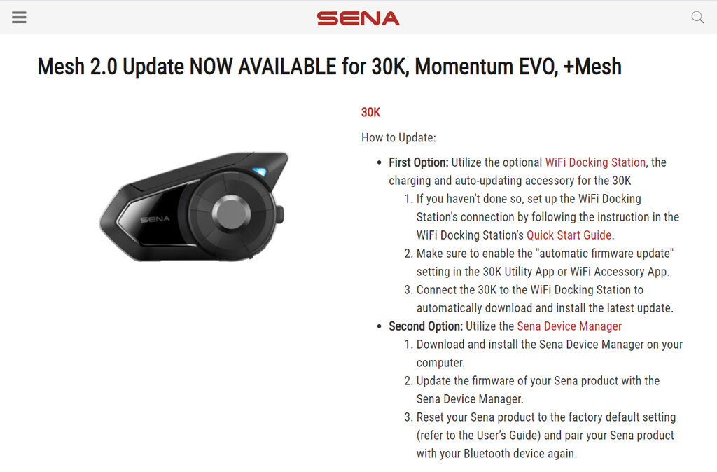 SENA 30KがMESH 2.0に対応 : ゆっくり走るよ SENA 30KがMESH 2.0に対応 : ゆっくり走るよ