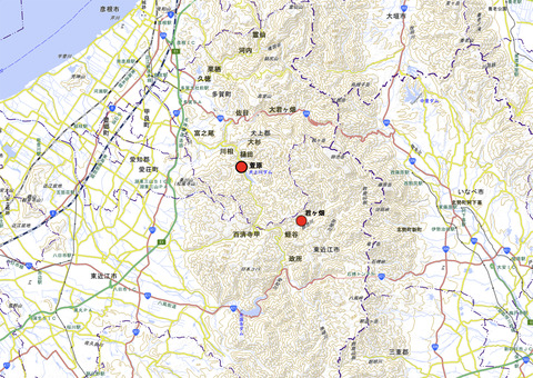 萱原、君ヶ畑の位置（地名入り）