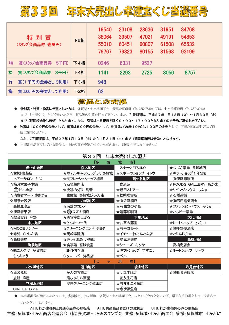 第33回年末売出し 幸運宝くじ 当選番号発表 多賀七 ashichi 第33回年末売出し 幸運宝くじ 当選番号発表 多賀七 ashichi