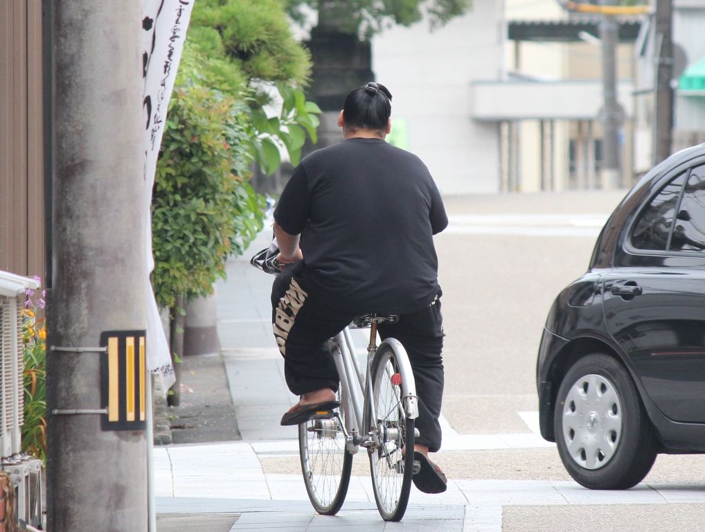 お相撲さんが乗ってる自転車