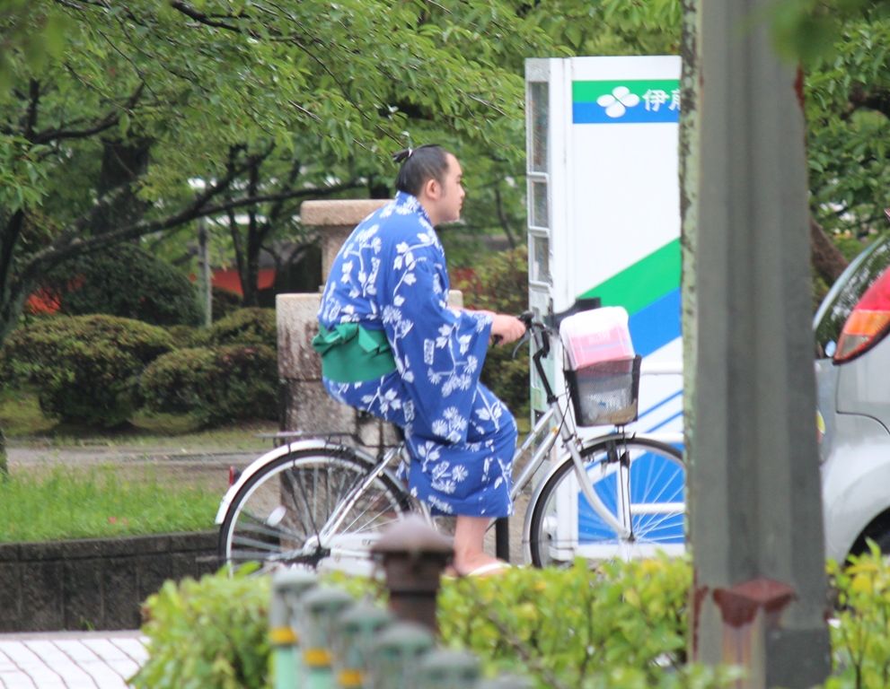 お相撲さんが乗ってる自転車