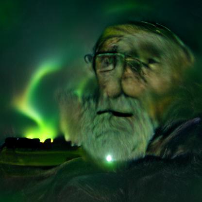 AIAn old man looking at the aurora