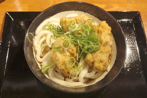たまに行くならこんな店　北千住駅構内の「いぶきうどん エキア北千住店 」で、ぶっとくグミを思わせる食感のうどんにいりこ出汁のつゆと鶏天が絡む「鶏天ぶっかけうどん」を食す！