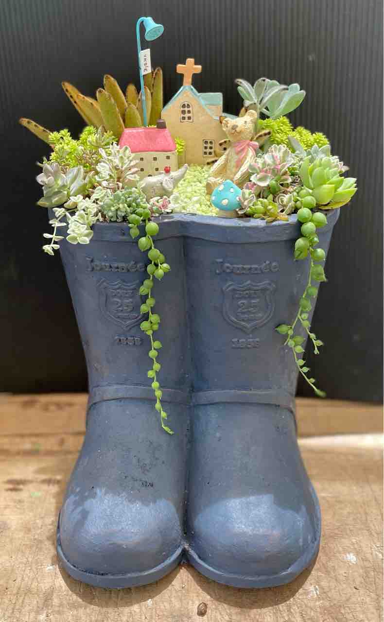 多肉植物寄せ植え長靴