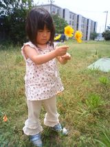 ママに花をあげるんだぁ。