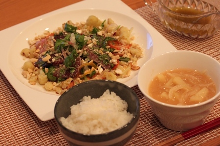 ■かつおたたき　カリフラワーソース（？）で晩御飯