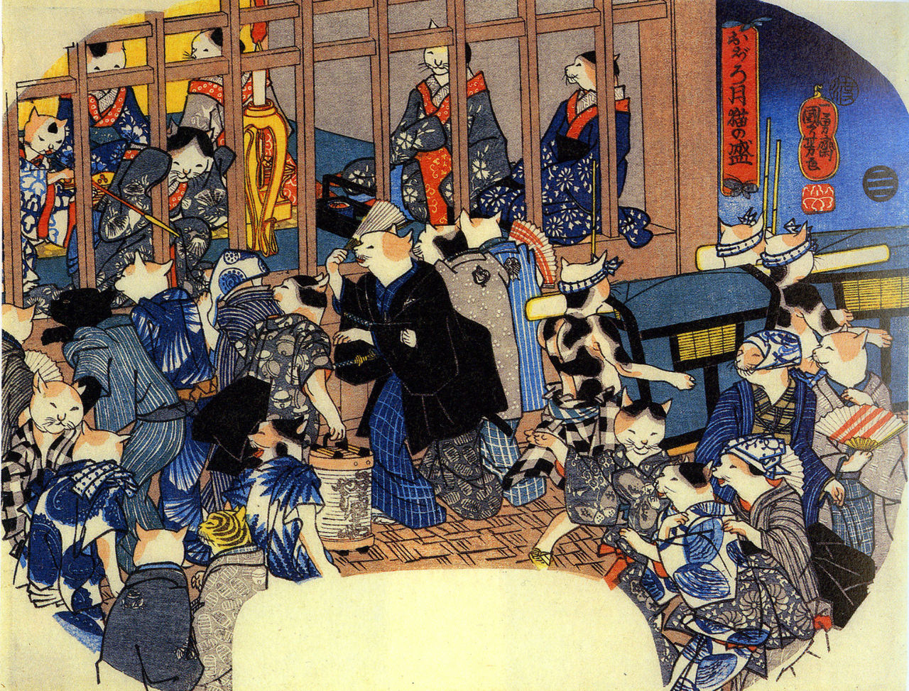 一閑張りバック 大 歌川国芳 踊る猫 浮世絵