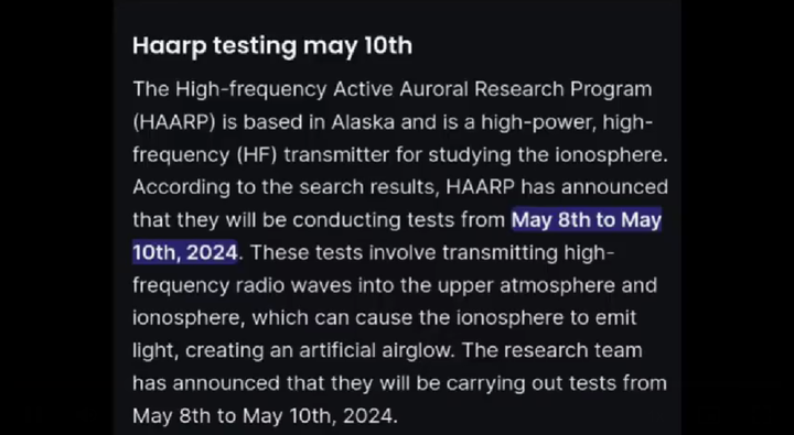 オーロラの犯人：昨日までのHAARP送信電離層実験 5月8日～10日 : メモ・独り言のblog
