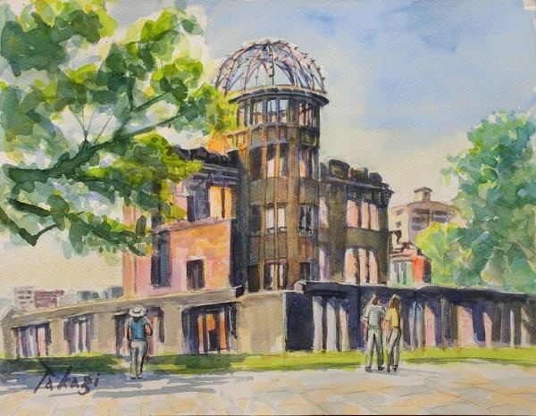 原爆ドーム 絵画 漆喰画 送料込 午後の原爆ドーム : takaの新風景画2