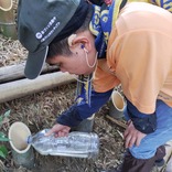 竹灯籠へ水入れ