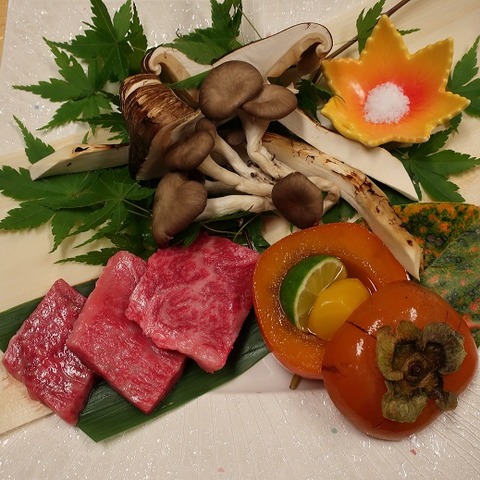 信州産黒毛和牛と松茸の炭火焼(上松屋)