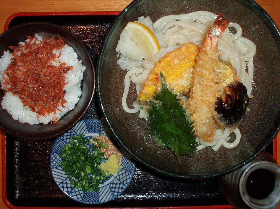 じゃこごはん・天ぷらぶっかけうどん