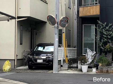割れたカーブミラーの交換