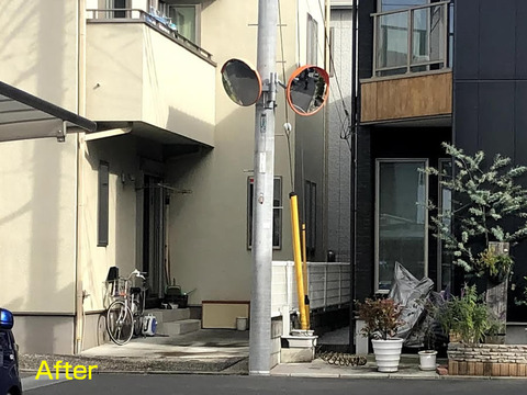割れたカーブミラーの交換