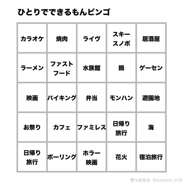 ひとりでできるもんビンゴ