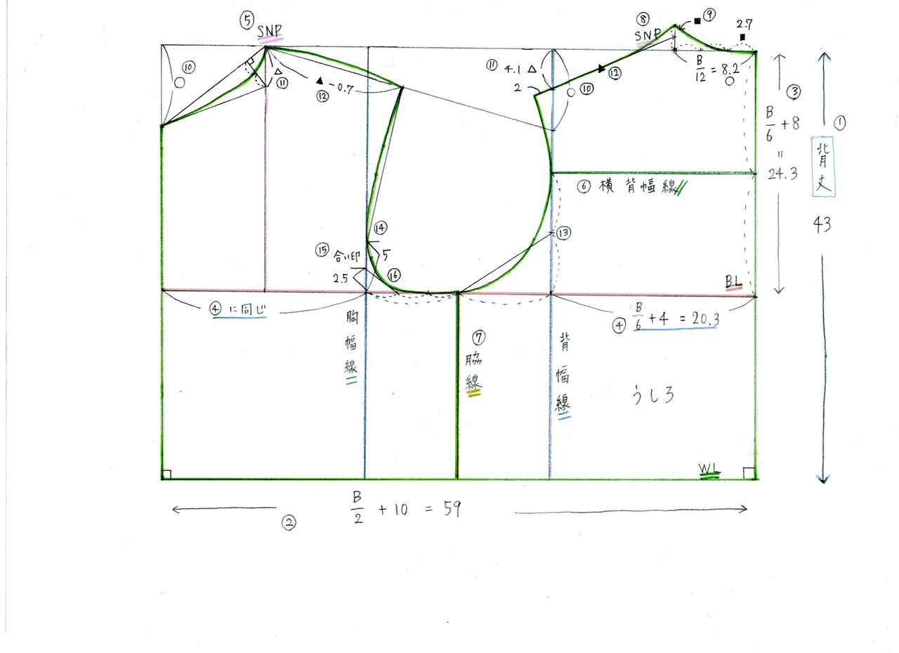 ミニチュア原型 男性の身頃 洋裁修行の日々
