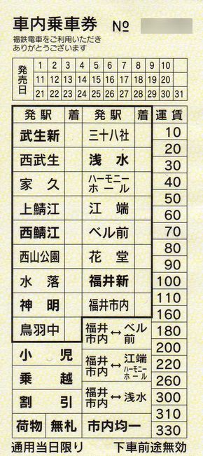 福井鉄道 5 （車内補充券 1 （旧券）） : 叩け！マルス