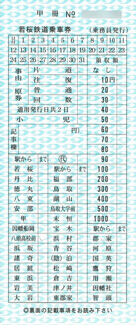 若桜鉄道 4 （車内補充券 （旧券と新券）） : 叩け！マルス