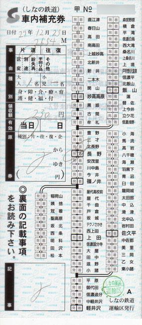 しなの鉄道 4 （車内補充券） : 叩け！マルス