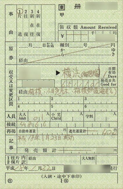 JR-小田急-相鉄 3社連絡乗車券 3 （出札補充券） : 叩け！マルス