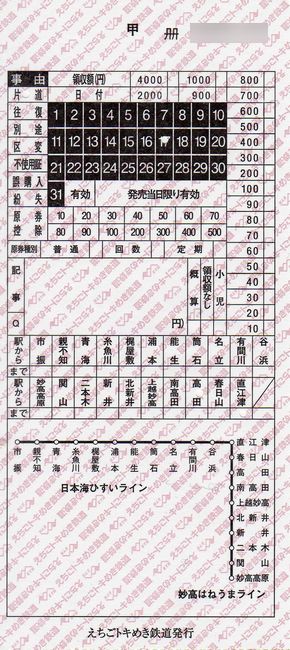 えちごトキめき鉄道 1 (車内補充券 1 (地図式)) : 叩け!マルス