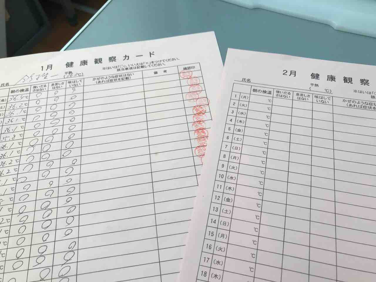 健康観察カードで2月のはじまりを自覚する ３つのあい