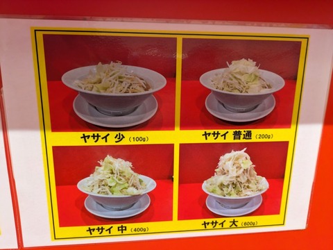 ラーメンノックアウト 野菜量