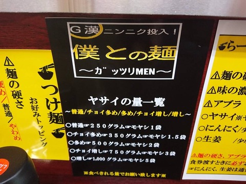 僕との麺　ヤサイの量