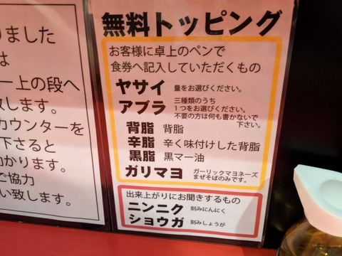 用心棒 無料トッピング