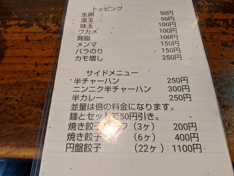 ほん田 トッピングメニュー