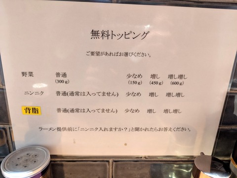 豚嵐　無料トッピング