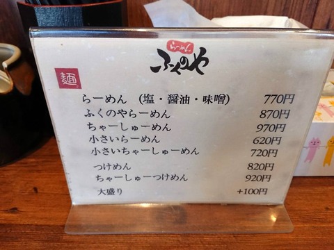 ふくのや メニュー