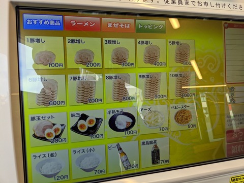 ジャンクガレッジ 券売機 トッピング