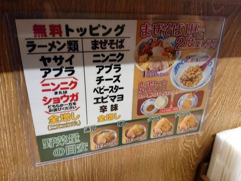 ジャンクガレッジ 無料トッピング