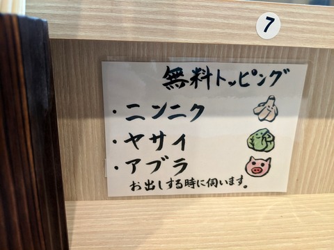 ラーメンつるや 無料トッピング