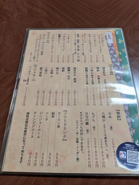 喜ぐち ドリンクメニュー
