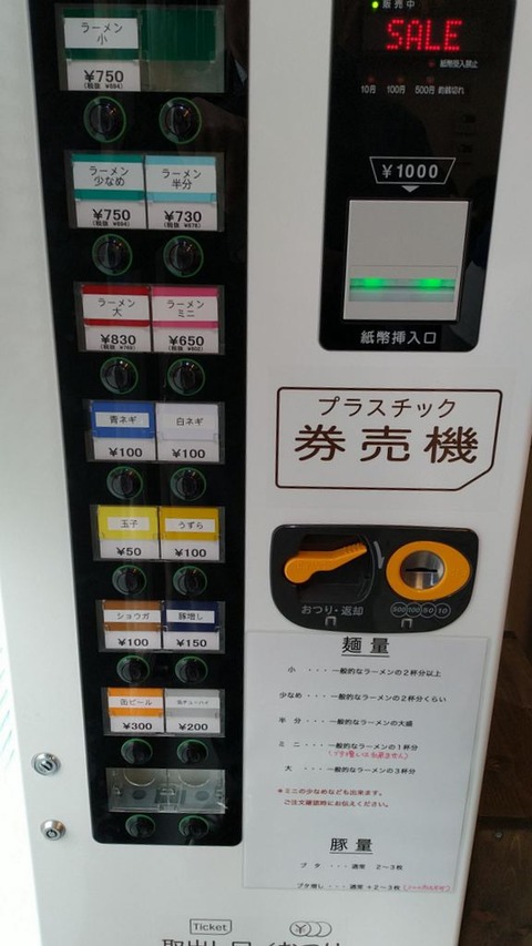 ラーメン二郎 券売機