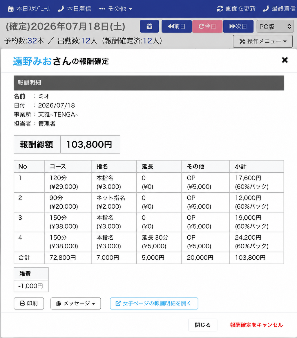 京橋 メンズエステ 天雅 遠野みお 給与明細